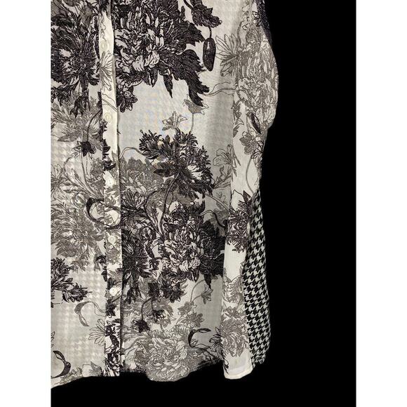 Toile Floral Top Size 1X Black White Houndstooth Back Tunic Chiffon Romantic - Picture 5 of 9